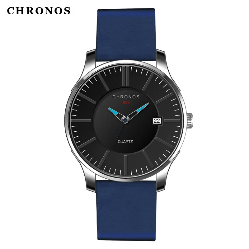 CHRONOS – montre de Sport étanche pour hommes, bracelet en cuir, mode, horloge saat relogio masculino reloj hombre