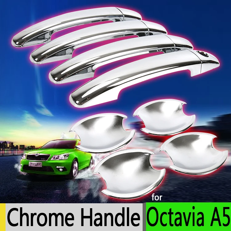 For Skoda Octavia a 5 2 a5 Luxurious Chrome Door Handle Covers Trim Set of 4 Door 2004-2013 Accessories Stickers Car Styling