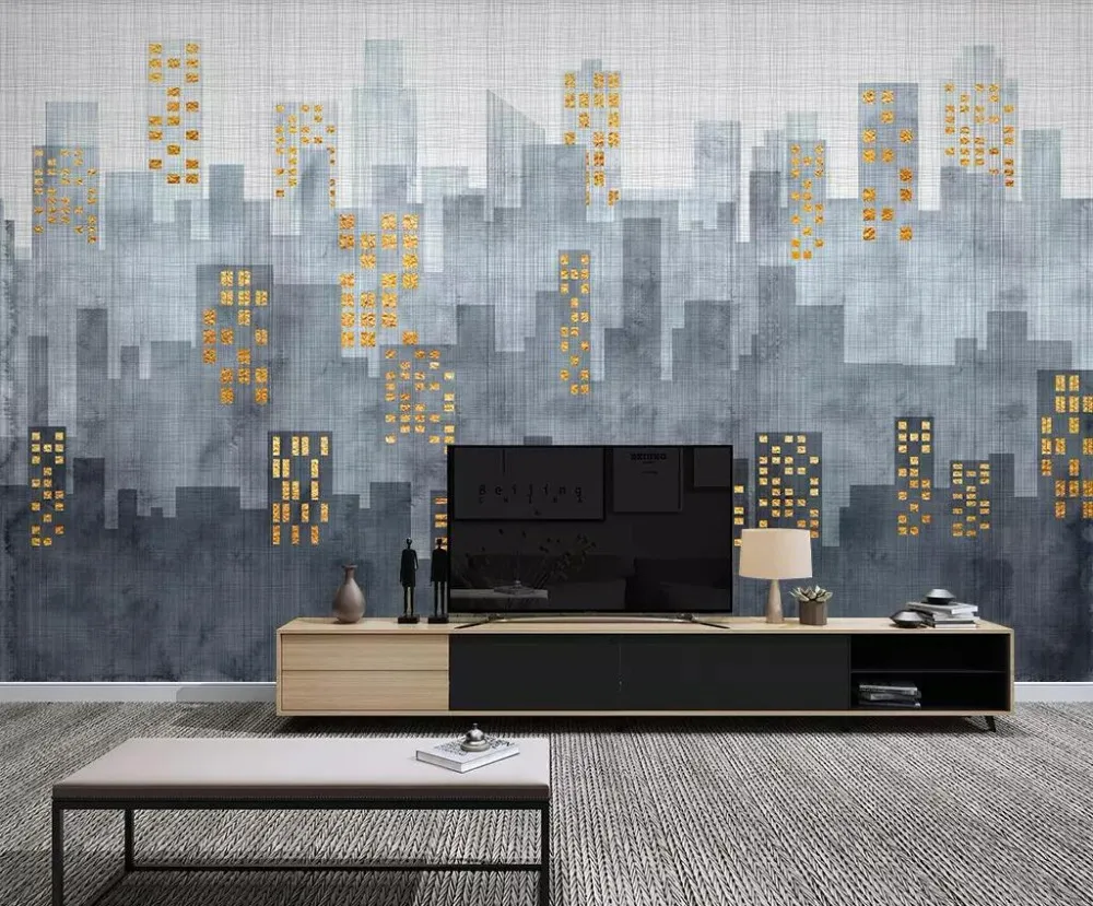 

Nordic minimalist city architecture wallpaper TV sofa background wall 3d living room bedroom decoration 3d wallpaper