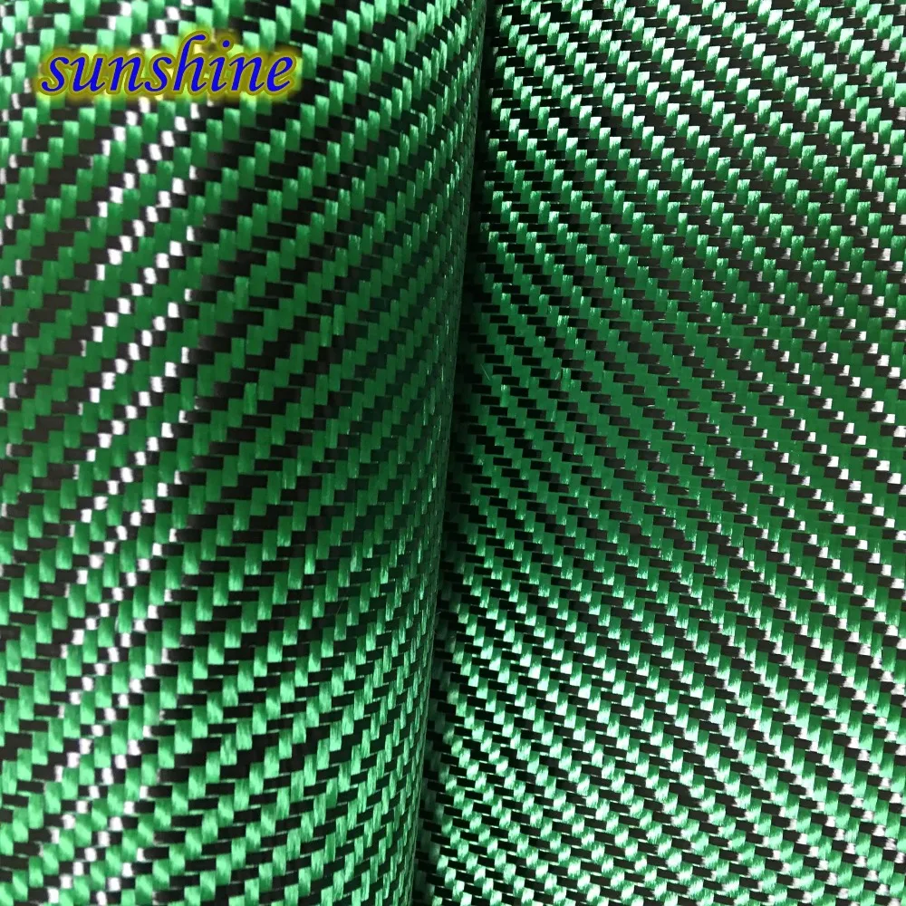 Green Carbon Aramid Fiber Hybrid Fabric Cloth 3K Carbon Fiber Green Aramid Fiber 190gsm 0.2mm Thickness