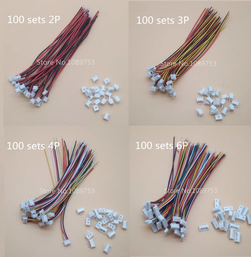 

100 Sets Micro JST 1.25mm 1.25 2P 3P 4P 5P 6P 7P 8P 9P 10Pin Female Connector Plug + Male Plug With Wire