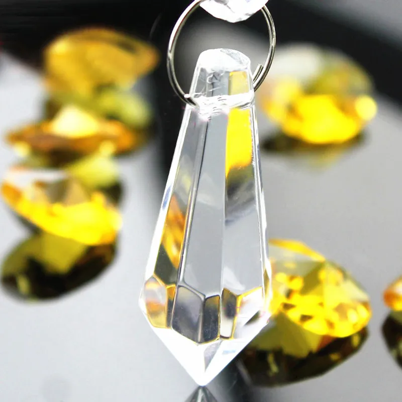 10pcs/lot 37mm Clear Chandelier Accessories Glass Crystals Glass Lamp Prisms Parts U-Icicle Drops Hanging Pendants+Free Rings