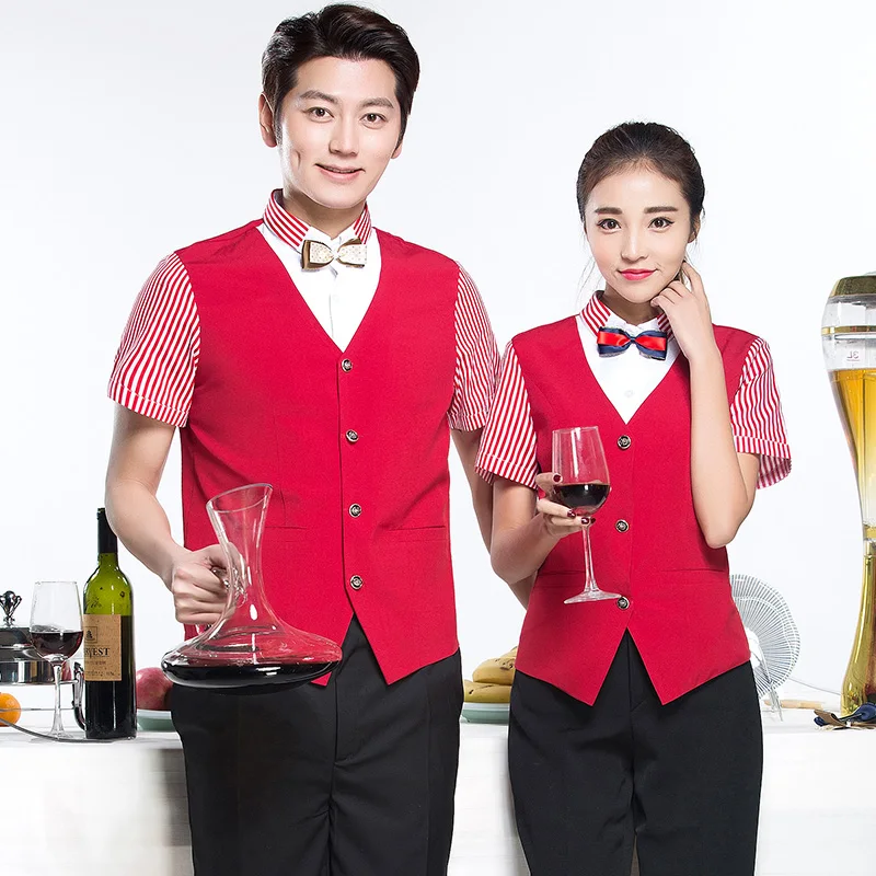 Restaurant Bar Work Uniform 2024 Summer Short Sleeve KTV Waiter Work Tie Shirt Super Market Staffs Uniforms Cashier Work Clothes