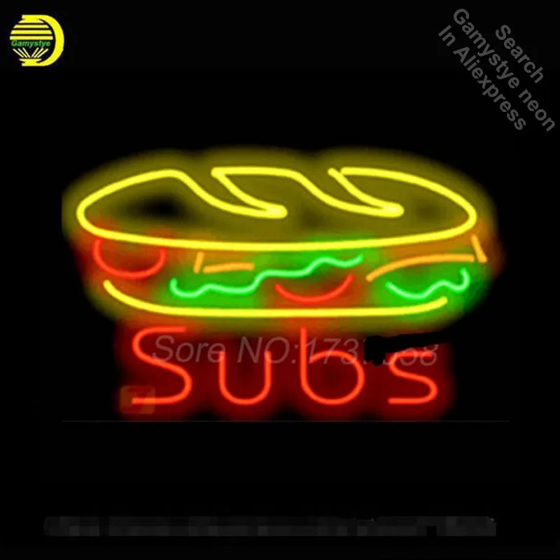 Subs Food Sign Neon Sign Commercial Neon Bulbs Real Glass Tube Shops Display Handicrafted Recreation Room Attract Indoor 17x14