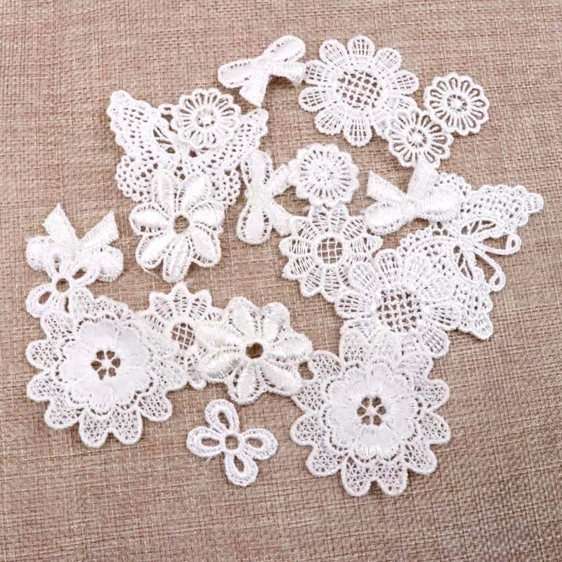 Mix Vintage White Flower Embroidery Lace Fabric Appliqued Sewing Patch Ribbon Lace Fabric Garment Accessory Decoration 10-50pcs