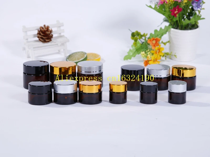 

100pcs/lot 10g 20g 30g 50g Amber glass jars, 50g cream jars, skin care cream bottle cosmetic containers for travel packing