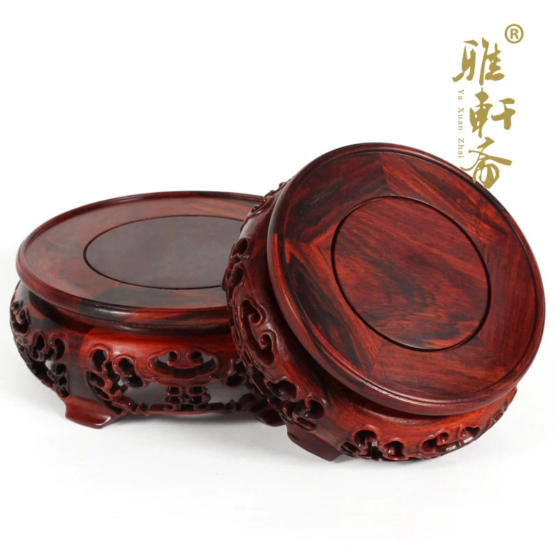 [TZ] Zhai rosewood carving crafts red rosewood three piece jade flower vase a few round