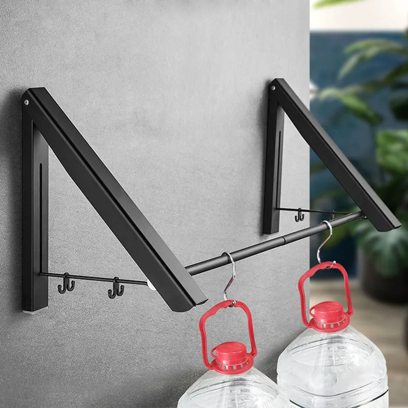 Useful Space Aluminum Wall Hanger Retractable Indoor Clothes Hanger Magic Foldable Drying Rack Waterproof Clothes Towel Rack
