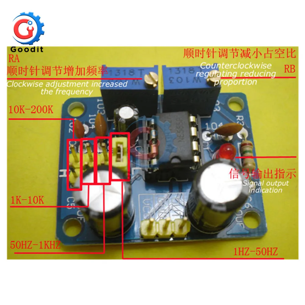 NE555 Pulse Frequency Duty Cycle Square Wave Rectangular Wave Signal Generator Adjustable 555 Board NE555P Module