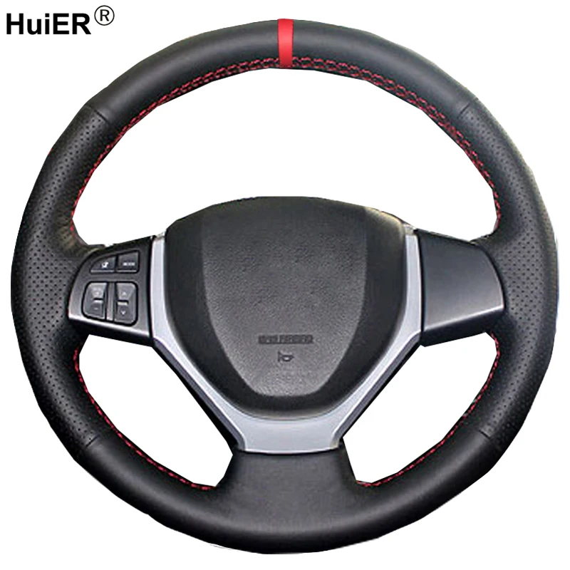 HuiER Hand Sewing Car Steering Wheel Cover Wrap Funda Volante For Suzuki Swift 2011-2017 Vitara 2015-2019 Celerio 2015-2019 SX4