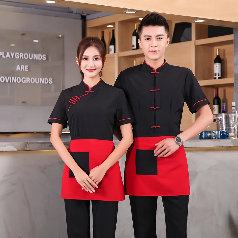 

2024 Free Shipping Work Clothing Retro Hotel Waiter Uniform Chinese Traditional Restaurant Workwear Cheap Tea House Uniforms