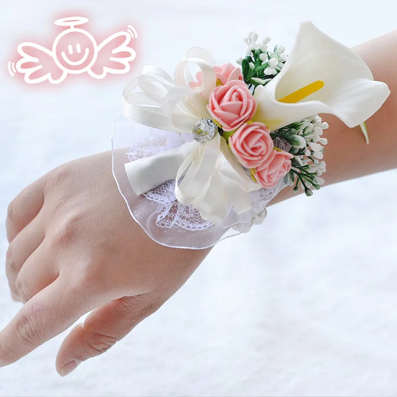 YO CHO Boutonnières Rozen Pols Bloem voor Bruid Wit Roze Pols Corsages Armband Calla Lelie Boutonniere Bruidegom Bruiloft Corsage