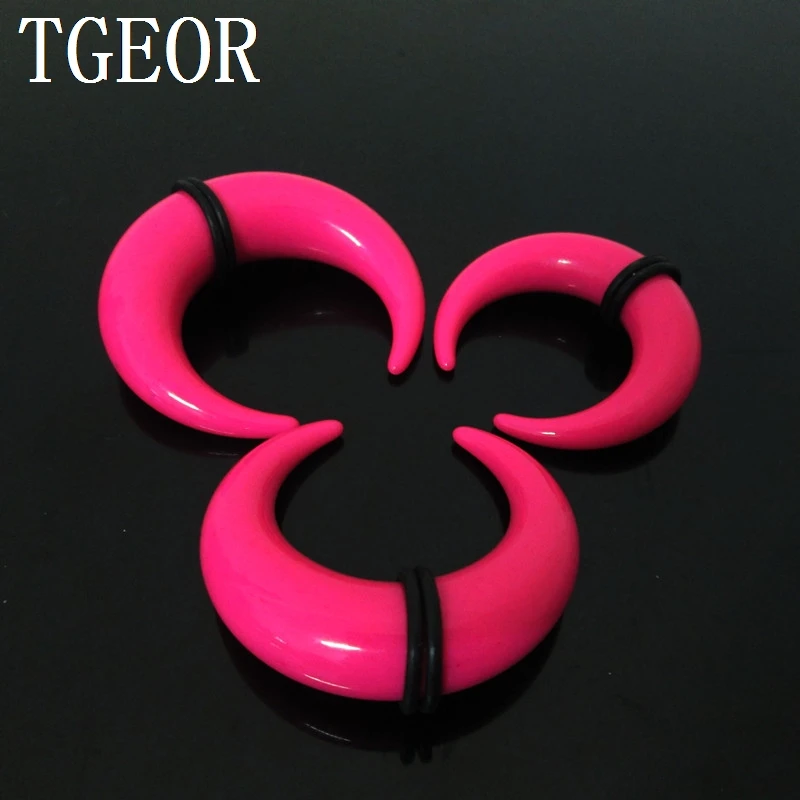 Fashion 1 pair mixed 3 gauges big size horseshoe ear expander acrylic piercing mixed solid color ear taper free shipping