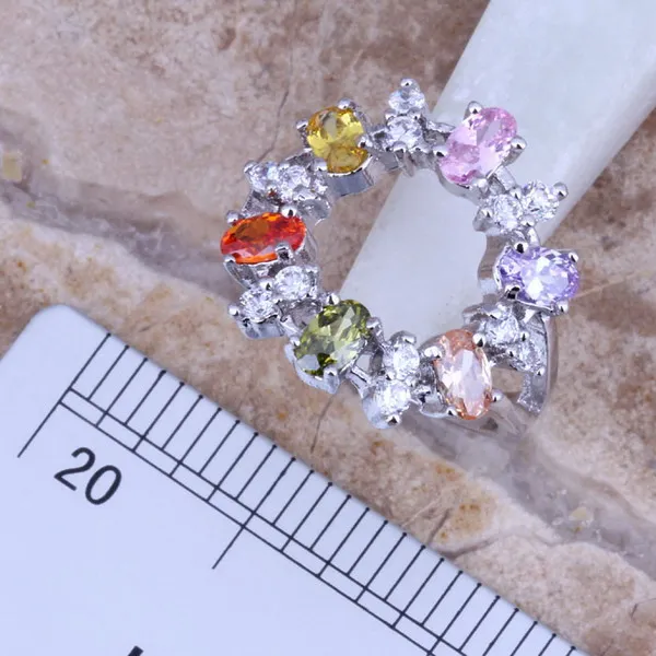 Multicolor Purple Cubic Zirconia Silver Plated Jewelry Sets Earrings Pendant Ring Size 6 / 7 / 8 / 9 / 10 S0145A