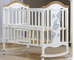 Cradle crib wood Europe type multifunctional white baby bed. Baby beds with mosquito nets