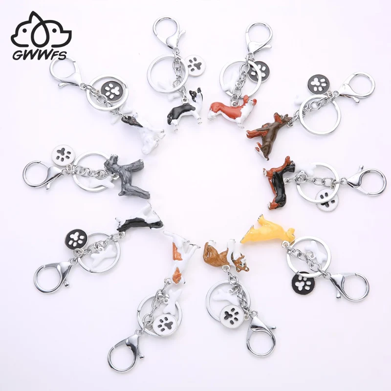 Fashion 3D Pet Dog Keychains Cute Dogs Key Ring Border Collie Shelti Husky Metal Car Keychain Jewelry Woman bag charm gift