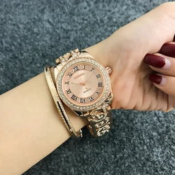 Contena relógio de pulso de luxo feminino, relógio fashion com strass de ouro rosa, relógio de pulso para mulheres