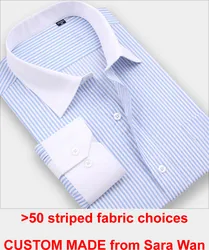 Custom Made Striped Shirt Men Mens Dress Shirts French Cuff,Bespoke Pinstripe Dress Shirt Slim Long Sleeve 100% Cotton Shirt