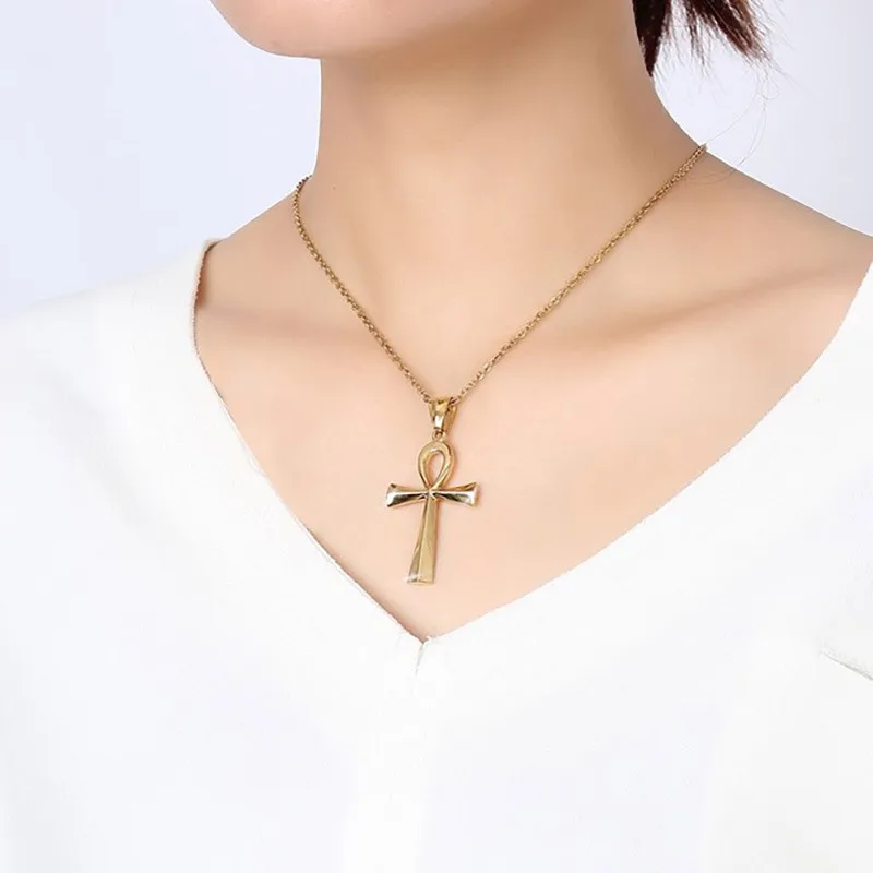 Vnox  Retro Ankh Necklace Egyptian Cross Necklaces & Pendants Jewelry Gold-color Vintage Crux Ansata Prayer Jewelry