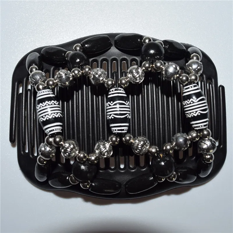 30PCS/LOT black national style beaded double twin headwear magic hair comb clips for beautiful girls