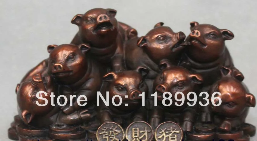 Chinese China Fengshui Bronze Zodiac Year Money Pigs Statue statuary Sculpture