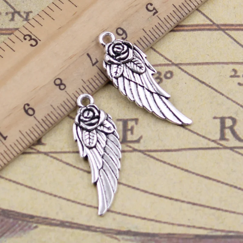 15pcs Charms Angel Wings Flower 30x12mm Tibetan Bronze Silver Color Pendants Crafts Making Findings Handmade Antique DIY Jewelry