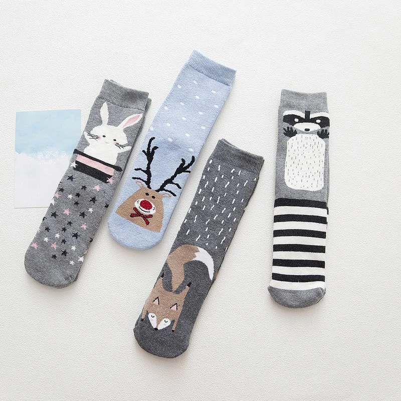 Women Warm Cotton Socks Lovely Animal Pattern Autumn Winter Cartoon Christmas Gifts Thick Adult Mid-calf New Christmas Socks