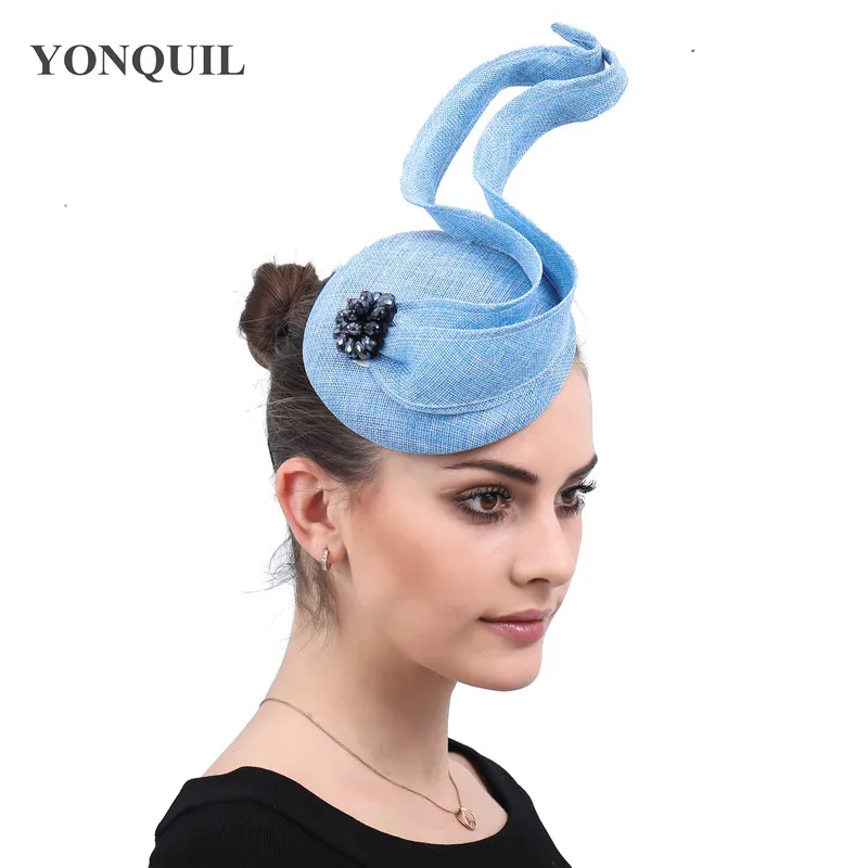 

Charming Light Blue Imitation Sinamay Fascinators Hats Elegant Ladies Hair Accessories Hairclips Fashion Millinery Headpieces