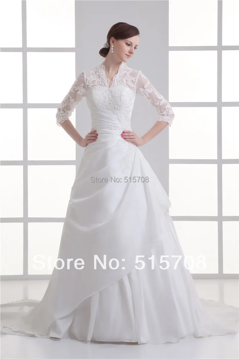 

V Neck Lace White Ivory Hollow Back Bridal Gowns Half Sleeves Lace Up Court Train A Line Wedding Dresses Custom Make