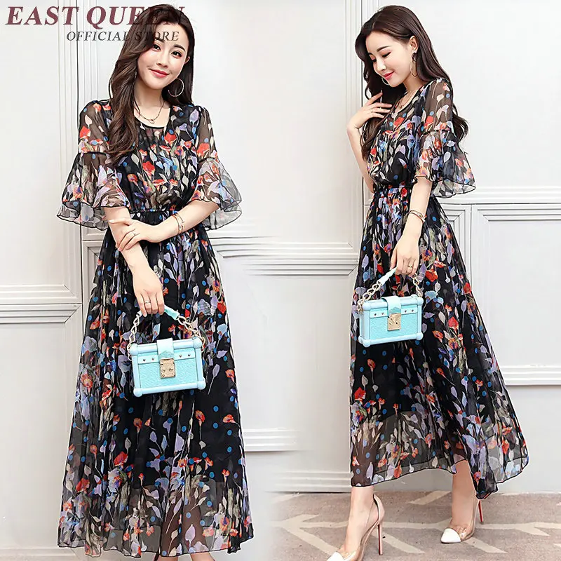 

woman beach dress 2018 new arrival floral print ankle length long dresses casual summer dress with flounces NN0312 CQ