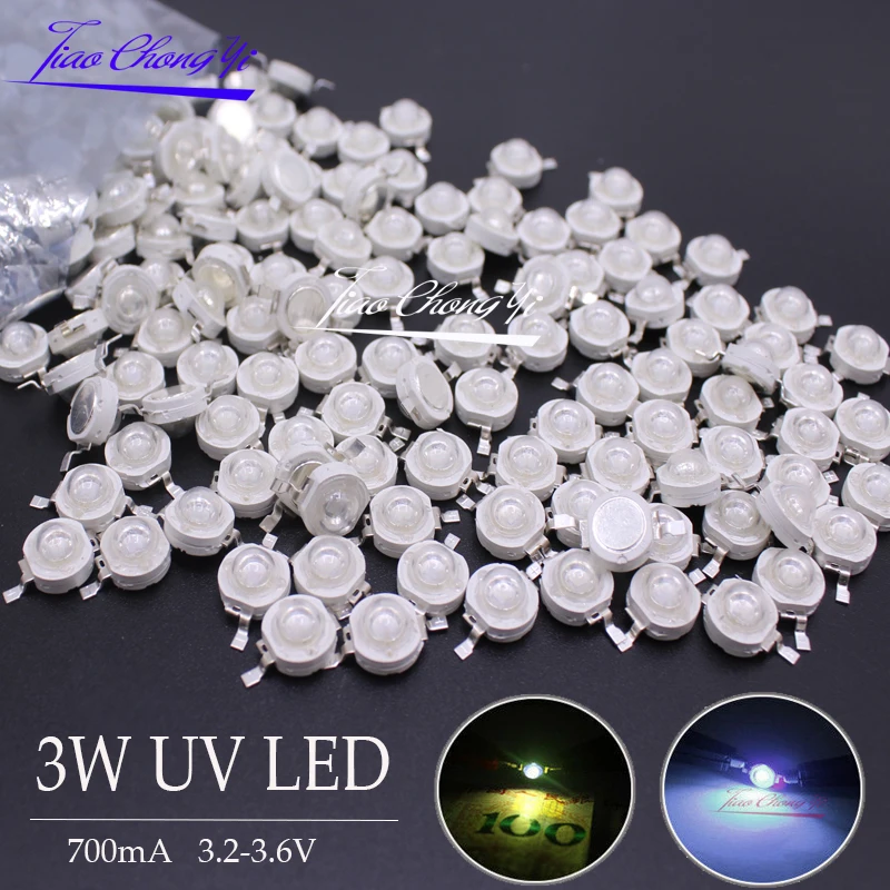 3W UV Purple LED Ultraviolet Bulbs Lamp Chips 365nm 370nm 380nm 385nm 395nm 400nm 405nm 410nm 420nm 3W High Power Light