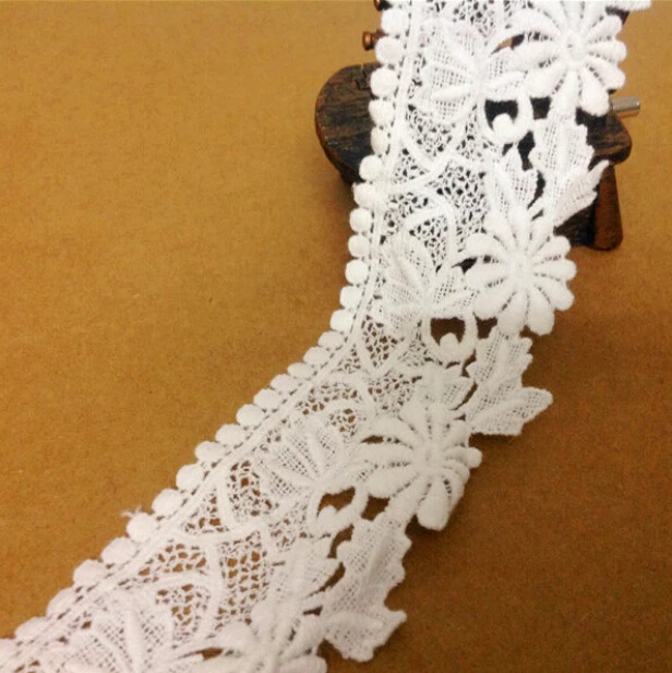 

5 Yard/lot Width 2.09" 5.3CM White High Quality Cotton Water Soluble Embroidered Lace Trim Ribbon Fabric DIY Clothing L4K652 398