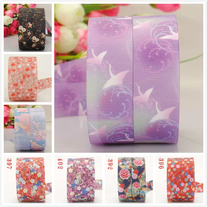 10yards -different sizes -Japanese style Grosgrain ribbon - HE FENG culture of Japan printed ribbon - Japanese flowers ribbon