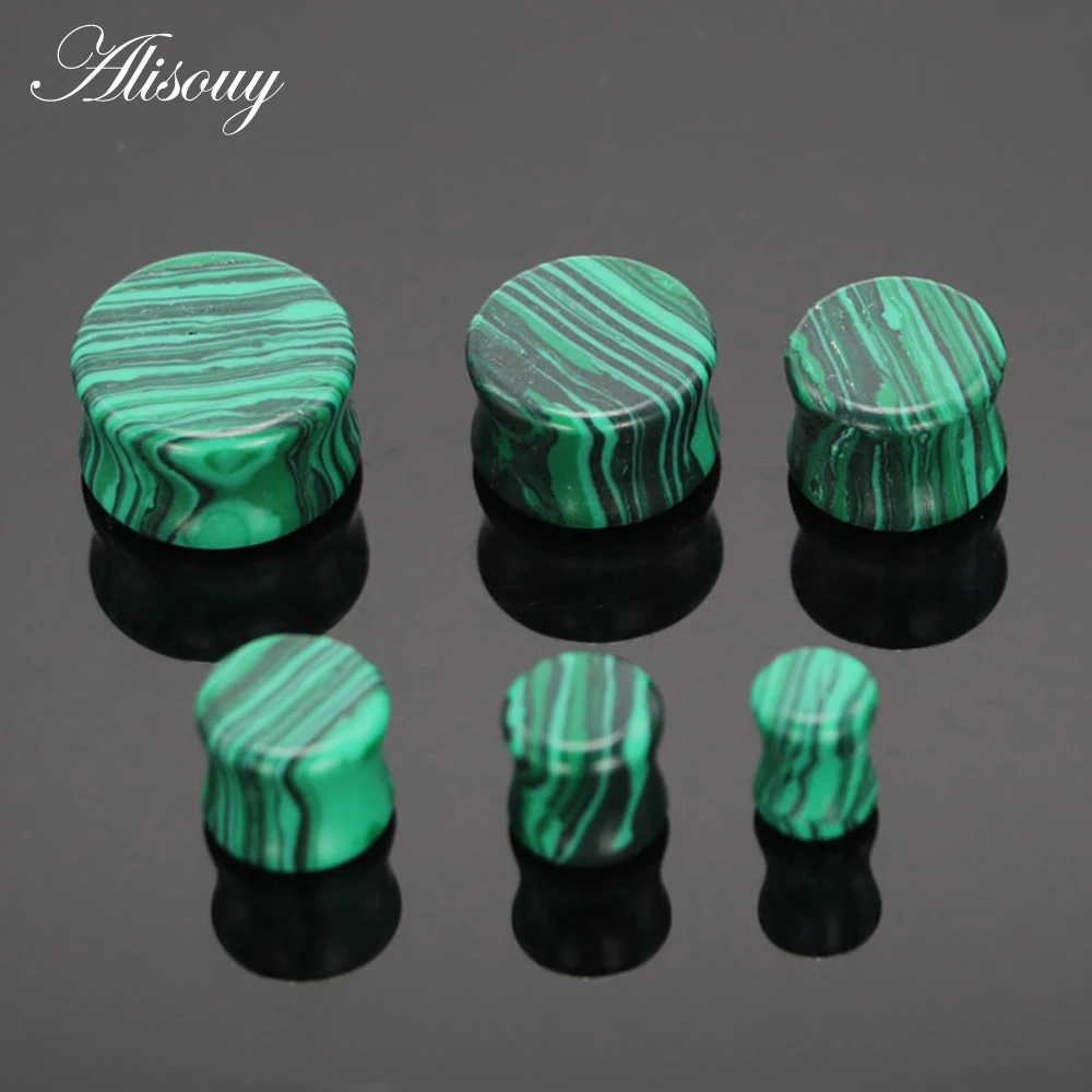 Alisouy 2Pcs Stone Ear Tunnel Plugs Mixed Styles Single Flared Ear Flesh Gauges Piercing Ear Expander Stretcher Unisex Jewelry