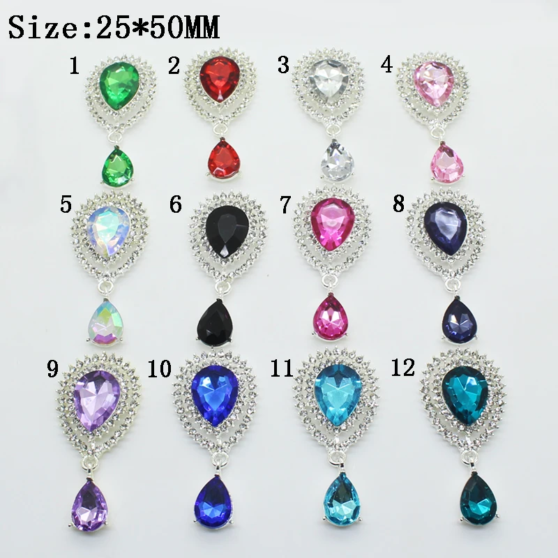 

YWXINXI Hot New Flat Back Brooch 5pcs25*50MM Alloy Glass Crystal DIY Jewelry Accessories Decoration Wholesale Price