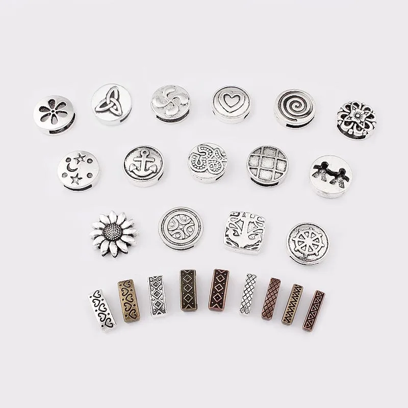 10pcs Antique Silver Color 10mm Flat Slider Spacer Beads For 10*2mm Leather Cord Bracelet Making