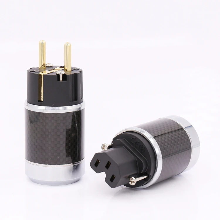 

High Quality Carbon Fiber Gold Plated EU Schuko Power Plug Connector HIFI European Power Connector