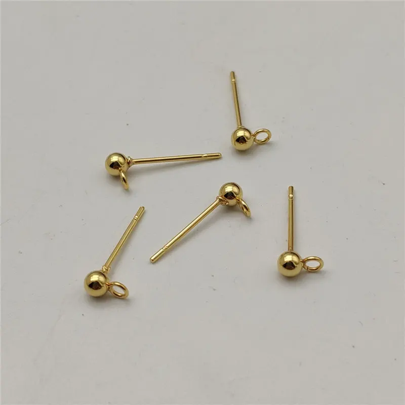 100pcs 316L stainless steel GOLD color earring pins with hanging bead Earring Stud DIY Earring Finding