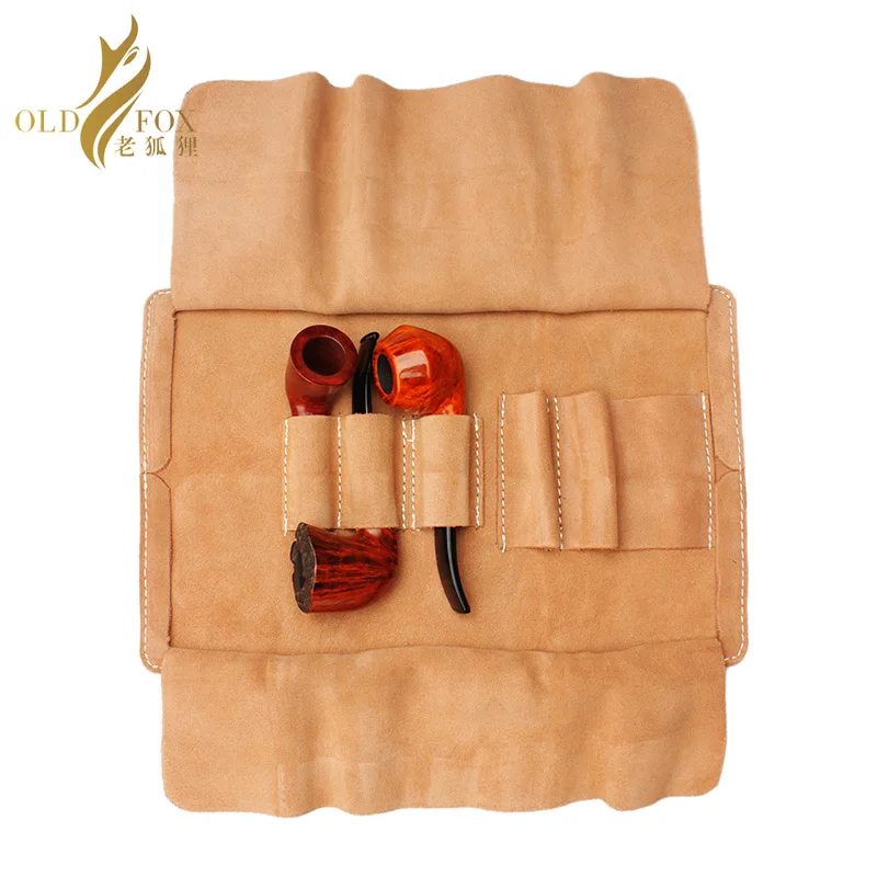 OLDFOX Leather pouch tobacco pipe pouch/tobacco pipe bag smoking pipe accessories case holder 3 pipes fc0001-55