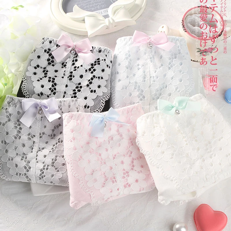 زائد حجم المرأة القطن ملخصات مع عالية الخصر الدانتيل القوس زهرة لطيف سراويل Vs الوردي Kawaii الملابس الداخلية كبيرة الحجم الكثير سراويل 3 قطعة #3