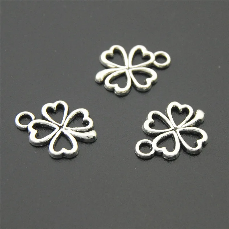 60pcs  Silver Color Alloy Lucky Four-Leaf Clover Charms Beads Fit Bracelet DIY A2225