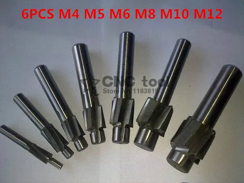 

6pcs/set 4 Flute HSS AL Counterbore End Mill M4 M5 M6 M8 M10 M12 metric Endmill/ sink holes drilling head milling cutter