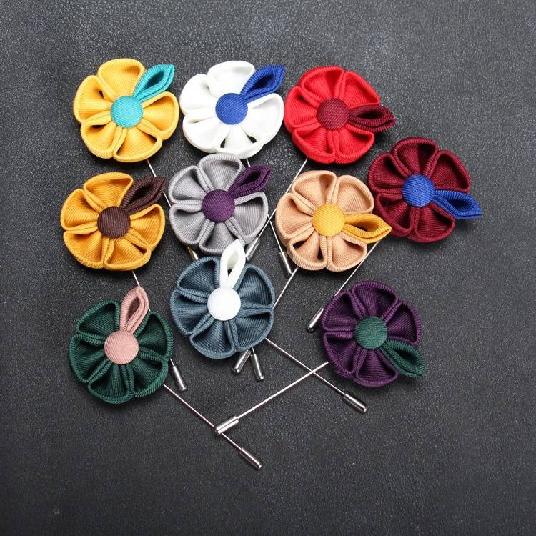 Free shipping , 30 pcs/lot , Handmade Two Tone Kanzashi Flower Lapel Pin Suit Wedding Accessory, Mens Flower Lapel