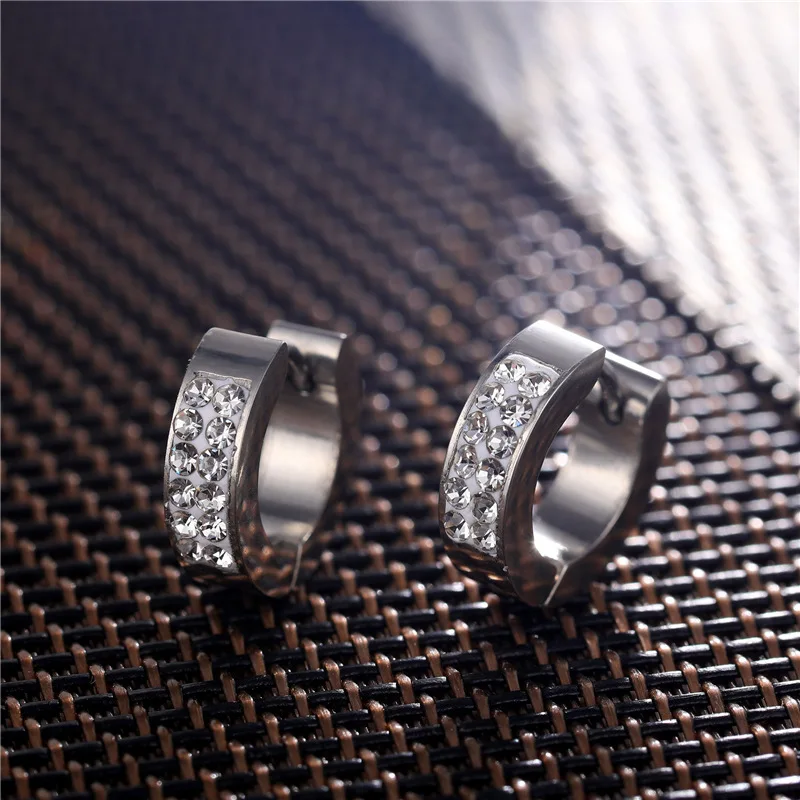 1 Pair Stainless Steel Ear Circle For Men Women Inlaid Rhinestone Crystal Anti-allergic Ear Buckle Earrings Fashion Ear Jewelry