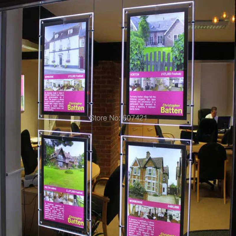 (10 Unit/ Column) Mruiks A4 Single Side LED Light Pockets, Shop LED Property Display System for Property Estate Agents