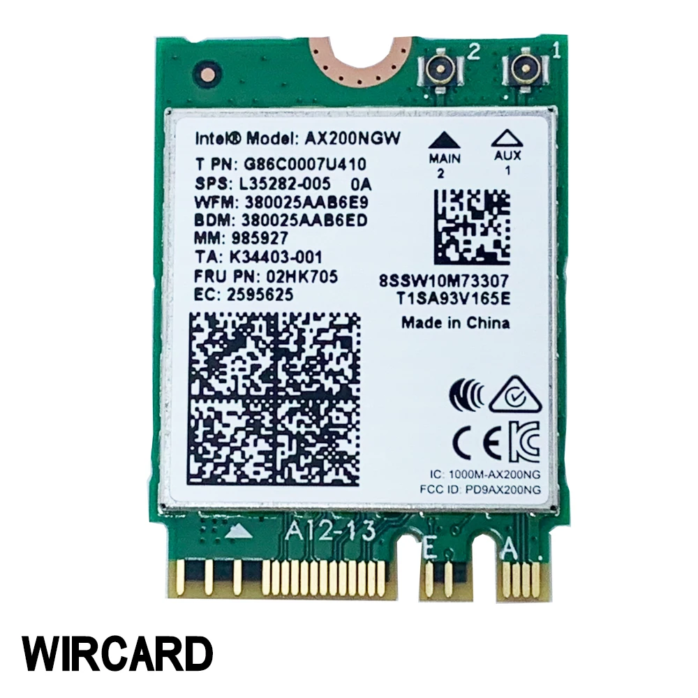 WIRCARD For Dual Band AX200 2400Mbps Wireless AX200NGW NGFF M.2 BT 5.0 Wifi Network Card 2.4G/5G 802.11ac/ax