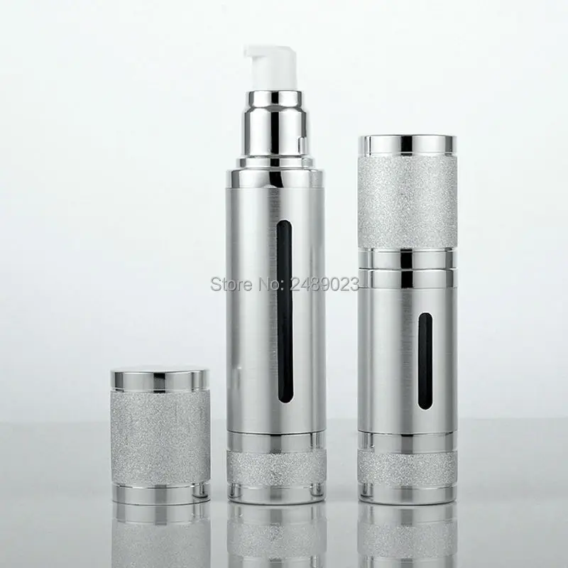 High quality 30ml 50ml silver/Gold Airless Bottle Cosmetic Package Vacuum Pump Lotion Bottle Travel Pump Case 10pcs/lot