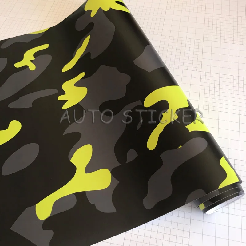 

5/10/15/20/25/30m*1.52m Yellow Gray Black Camo Vinyl Car Wrap Car Vinyl Sticker Sheet Car Camouflage Decals With Bubble Free