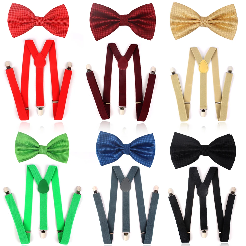 NEW Solid Men Bow Tie  and Suspender Sets Classic Shirts Bowtie  Suspender For Men Bow Ties Butterfly Cravats Bowties