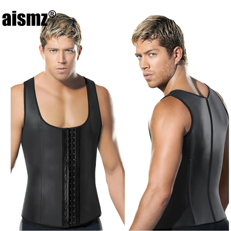 Aismz Men\'s Dream Vine Latex Waist Trainer Vest For Men Black Waist Cincher Firm Tummy Slimming Male Corset Belly Body Shaper